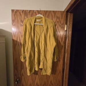 Yellow Open-Front Knit Sweater